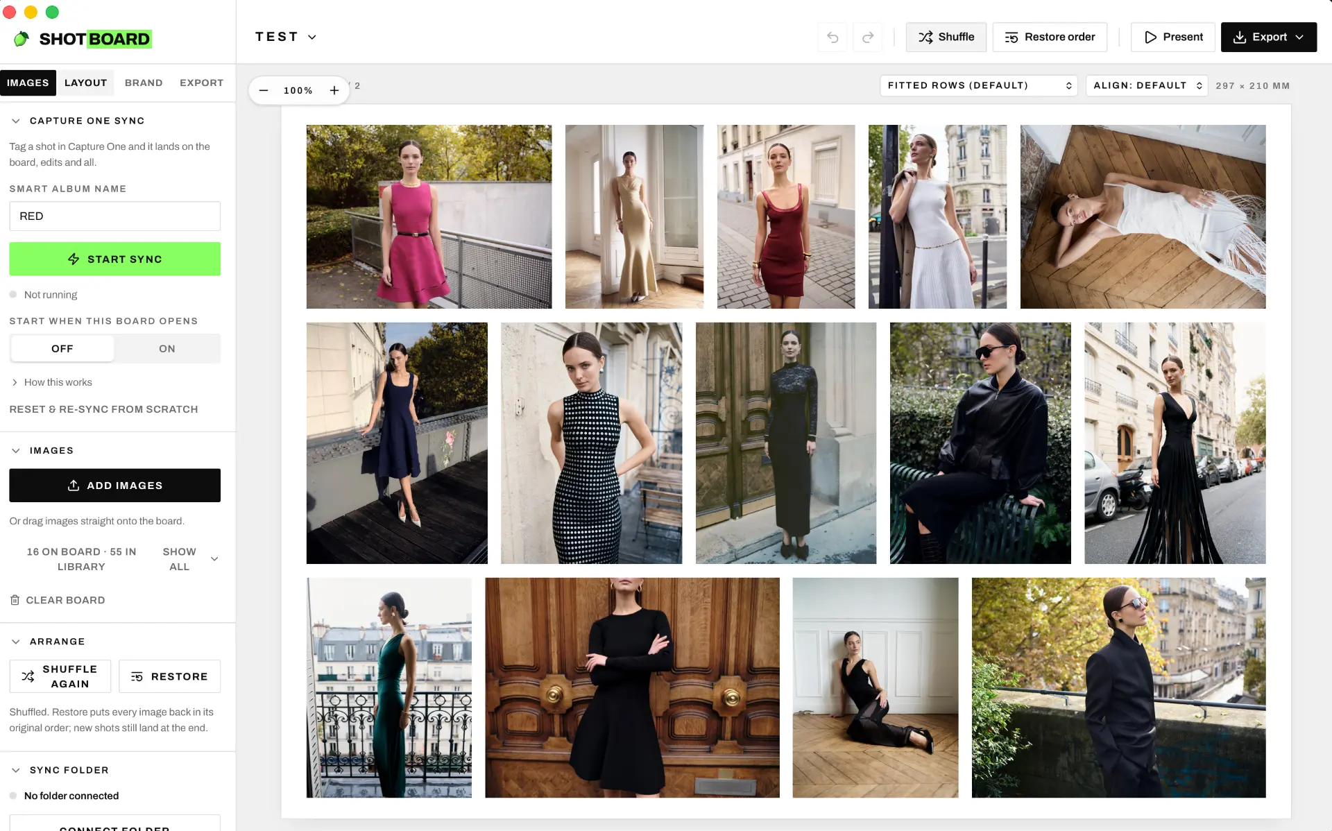 Shotboard displaying a fashion shoot as a visual storyboard